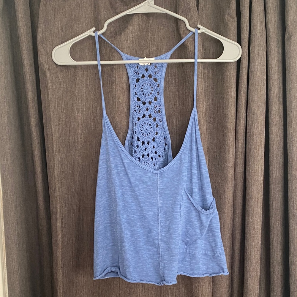Aerie Light Blue Crochet Back Tank Top